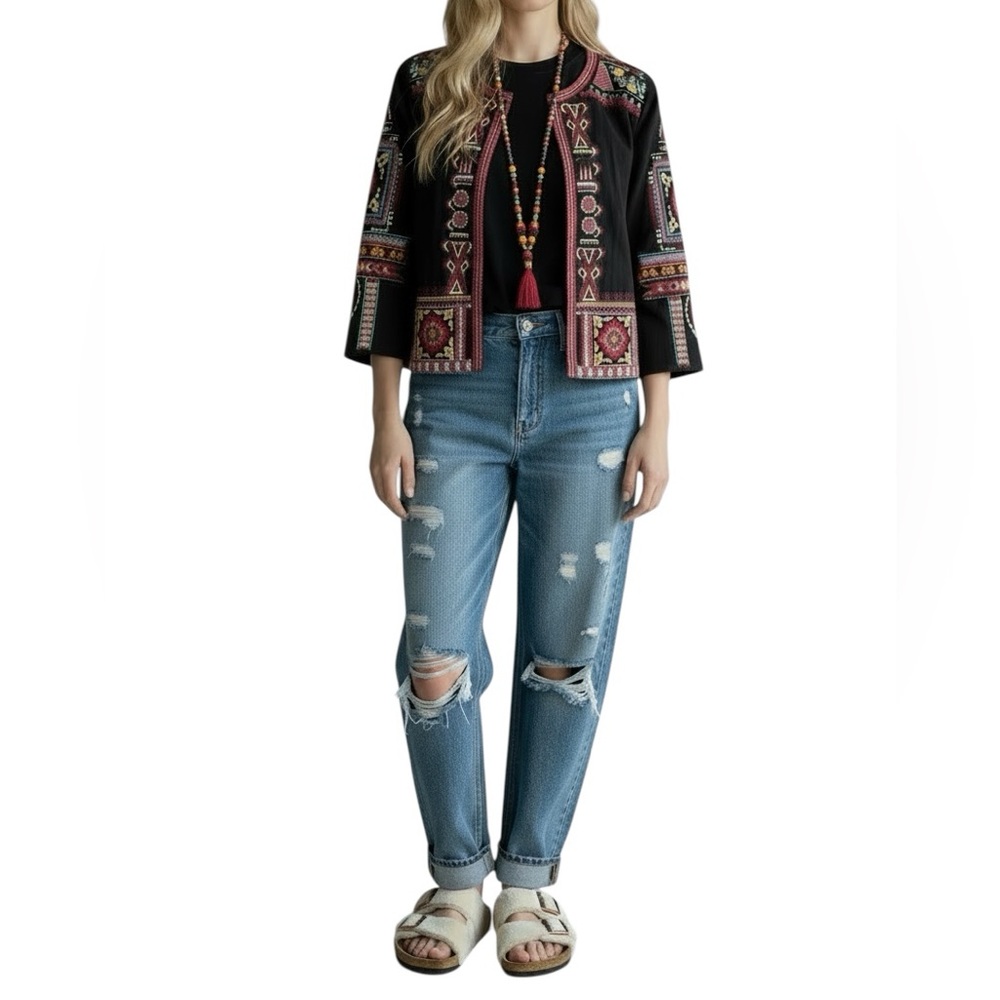 Anthropologie Embroidered Blazer Jacket Boho Bolero Size Small Women